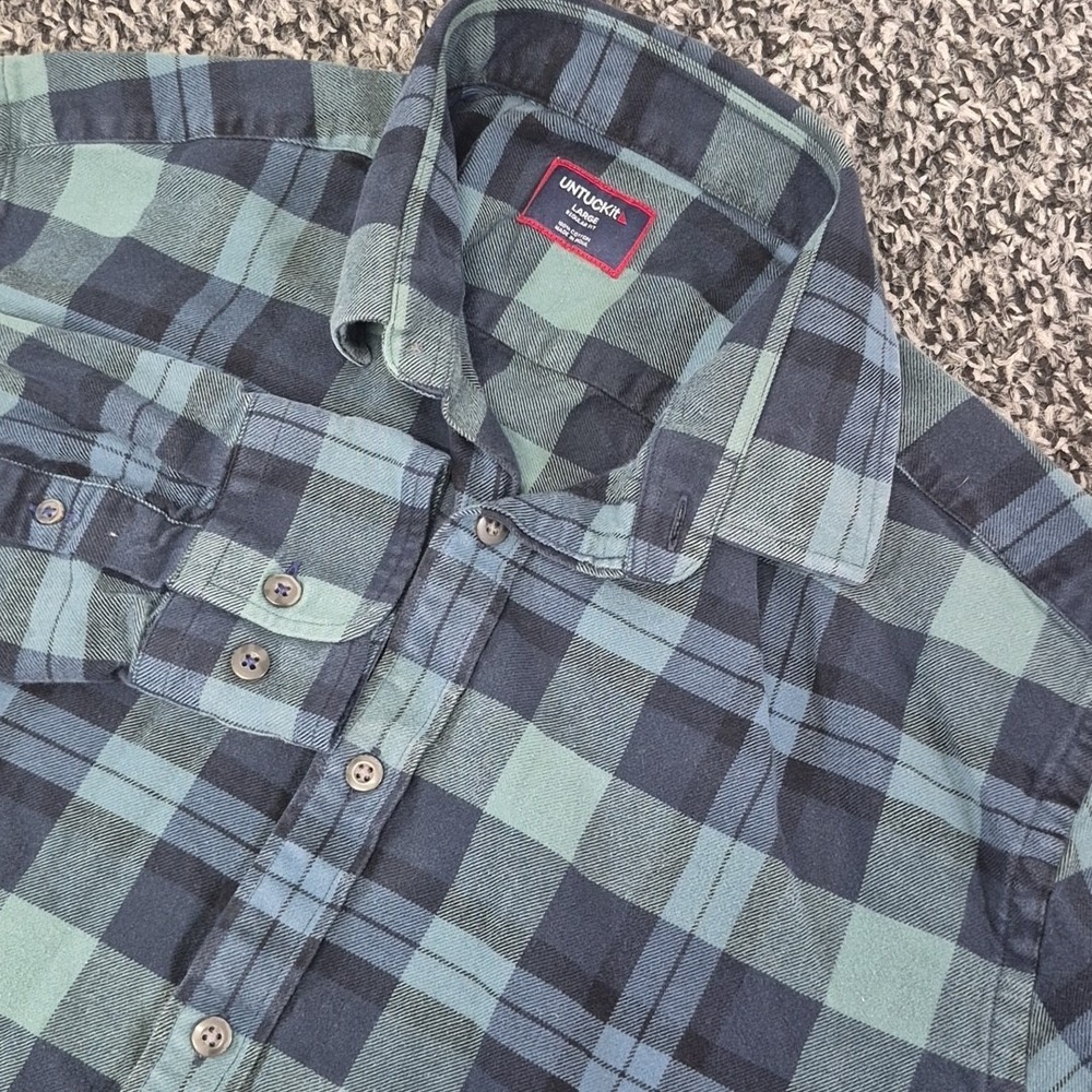 Untuckit Azedo Long Sleeve Regular Button Flannel Shirt‎ Mens Large Green Plaid